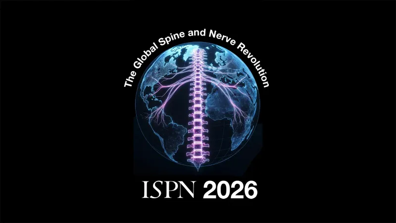 ISPN 2026 Amsterdam meeting theme, The Global Spine and Nerve Revolution: a glowing spine over a world globe